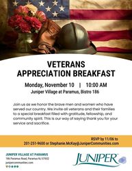 Veterans Appreciation Breakfast at Juniper Village at Paramus!