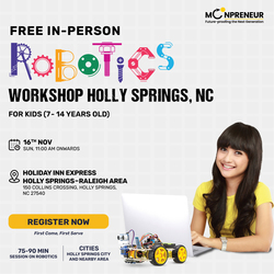 In-Person Free Robotics/Math Workshop for Kids at Holly Springs, NC  (7-14)