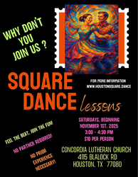 Learn to Square Dance - Join a Beginner Class on Sat. Nov 1, Concordia Lutheran Church in Houston