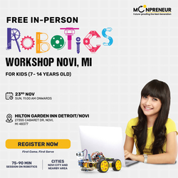 In-Person Free Robotics/Math Workshop for Kids at Novi, MI  (7-14)