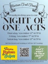 Bartram Trail High School Theatre Presents “Night of One Acts” November 6th – 8th 2025