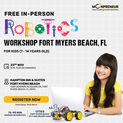 In-Person Free Robotics/Math Workshop for Kids at Fort Myers Beach, FL  (7-14)