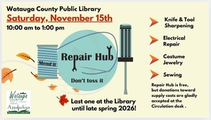 November Repair Hub at the Watauga County Public Library