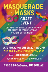 🎭✨ Masquerade Masks Craft Event @ Poppin' Off ✨🎭