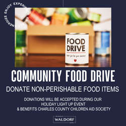 THE SHOPS AT WALDORF CENTER TO HOST  HOLIDAY FOOD DRIVE