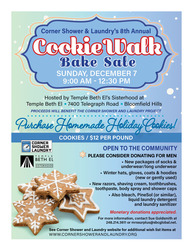 Sisterhood of Temple Beth El's 8th Annual Cookie Walk to benefit Corner Shower and Laundry