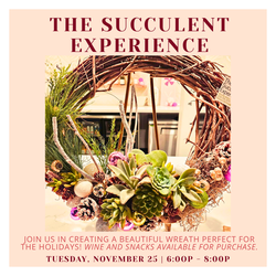 Holiday Grapevine Succulent Wreath Workshop at Omega Road Winery