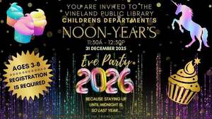 Noon-Years Eve Party at the Vineland Public Library- Dec. 31st 11:30am-12:30pm