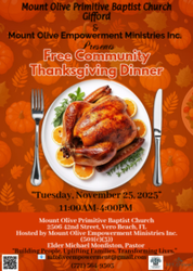 FREE Community Thanksgiving Dinner – Mount Olive Empowerment Ministries Inc.