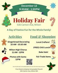 First Parish Holiday Fair 12/13 from 9:30am-1:30pm
