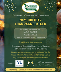 Calabasas Chamber's 2025 Holiday Champagne Mixer on Dec. 4th at the Cambria Hotel in Calabasas!
