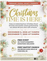 Piedmont Choral Society Presents: “Christmas Time is Here”