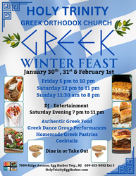 Holy Trinity’s 18th annual GREEK WINTER FEAST in Egg Harbor Township starting January 30th 2026
