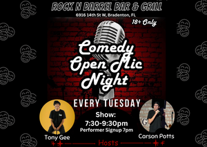 Comedy Open Mic Night at The Rock N Barrel Bar & Grill (Every Tuesday! 7:30-9:30pm) FREE Admission