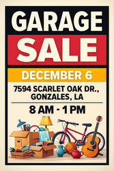 Garage Sale- 7594 Scarlet Oak Drive, Gonzales, LA 70737