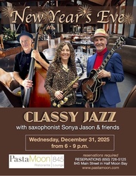🎉 New Year's Eve with 🎷 Sonya Jason’s Classy Jazz Trio at Pasta Moon HMB on WED Dec 31 from 6-9pm