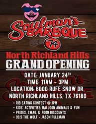 Soulman’s Bar-B-Que Grand Opening Celebration in North Richland Hills on January 24