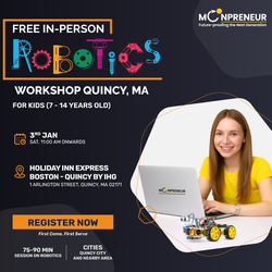 In-Person Free Robotics/Math Workshop for Kids at Quincy, MA (7-14)