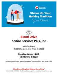 Red Cross Blood Drive at Senior Services Plus, Jan. 26th from 10 AM - 3 PM