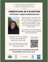 CHRISTIANS IN PALESTINE:  an In-Person Dialogue with Mother Agapia