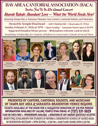Cantors Concert,Feb 8 at 3 pm, Temple B'nai Israel Clearwater