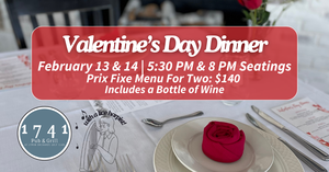 Valentine's Day Dinner with Live Harpist at 1741 Pub & Grill: $140 Pix Fixe Dinner for Two with Wine