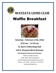 Wayzata Lions Club Waffle Breakfast Feb 21, 2026