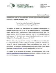 January Meetings of the NYSEFC's Finance Committee and Board of Directors