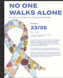 NO ONE WALKS ALONE-A WALK ATHON CREATE COMMINITY AND RAISE AWARENESS