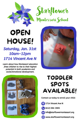 Starflower Montessori Open House Jan. 31st at 1714 Vincent Ave N