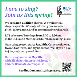 Reading Community Singers ~ 3 OPEN Rehearsals