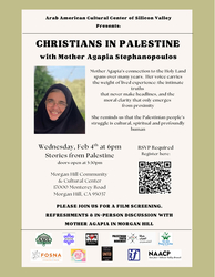 CHRISTIANS IN PALESTINE:  Film Screening & an In-Person Dialogue with Mother Agapia