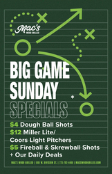 Big Game Viewing Party at Mac’s Wood Grilled