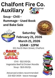Chalfont Fire Company Auxiliary Soup, Chili, Rummage, Used Book and Bake Sale