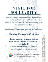 Vigil for Solidarity, Sunday, February 8th, 1 pm, First United Church of Oak Park