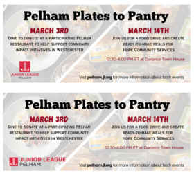 Dine to Donate on March 3rd Restaurant Day in Support of Pelham Plates to Pantry Ending Hunger in We