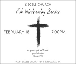 Ziegels Union Church Ash Wednesday Service