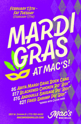 Mardi Gras Specials at Mac’s Wood Grilled