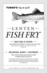 Lenten Fish Fry and Lentbeer Specials  at Tuman’s Tap & Grill