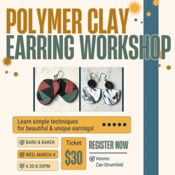 Polymer Clay Earring Workshop with Zan Strumfeld at Bard & Baker in Troy