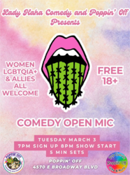 Comedy Open Mic Night hosted by Lady HaHa @ Poppin’ Off