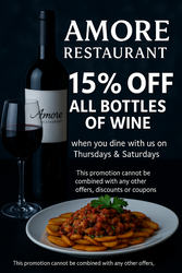 15% off all Bottles of wine