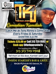 “Tony Roney’s  Friday & Saturday Night Comedy, Inside Starters Bar & Grill, 18426 Plymouth Rd Det MI