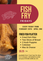 Fish Fry Fridays at SSP Schoolhouse Grill - Alton, IL - Fridays from Feb. 20 - Apr. 3