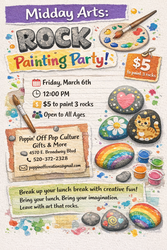 🎨🪨 Midday Arts: Rock Painting Party @ Poppin' Off 🪨🎨