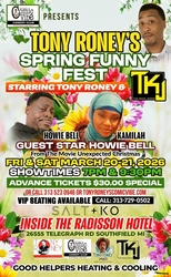 Tony Roney's “Spring Funny Fest , Fri. & Sat. March 20 & 21, 2026 @ Radisson Hotel Southfield MI