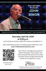 Experience the Legendary Songs and Stories of John Simon at The Emerson Center