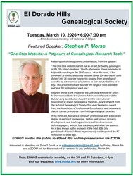 El Dorado Hills Genealogical Society (EDHGS) - Zoom Presentation and Business Meeting