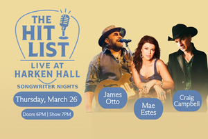 The Hit List Featuring Hit Songwriters  Set for Harken Hall March 26