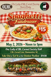 Spaghetti Fundraiser, May 2, 2026 - Our Lady of Mt. Carmel Society and the Sons of Italy, Lodge 1658